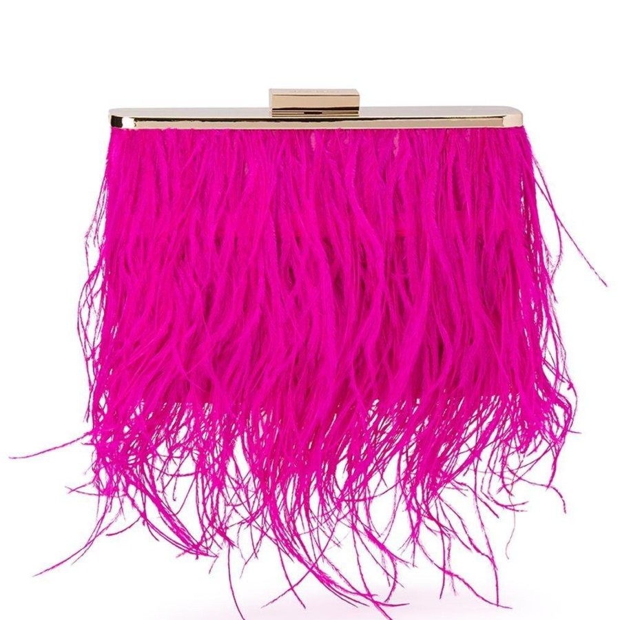 Bags Olga Berg | Estelle Fuchsia Feather Clutch