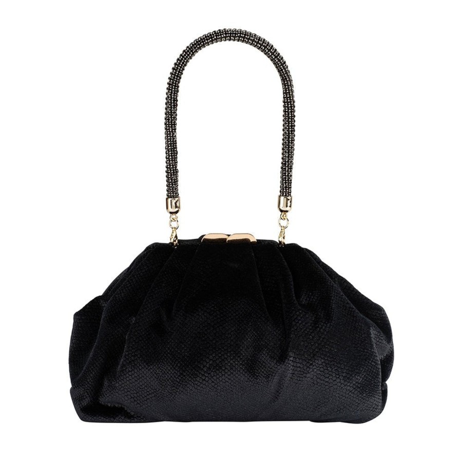 Bags Olga Berg | Caitlin Velvet Crystal Handle Bag